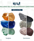 Comparison of seaglass and gemstones before and after polishing with Rock Tumbler And Tumbling Machine Mint Green 3 Speed Direct Drive