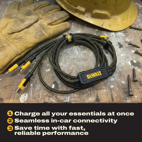 100W USB C To USB C Splitter Cable No Fuss 3 Devices Charging At Once 1 To 3 Output Kevlar Reinforced 6 Ft on workbench
