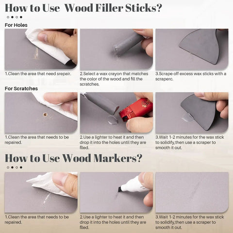 Tutorial on using All In One Wood Filler Sticks Kit With 20 Color Options for DIY wood surface repair and restoration.