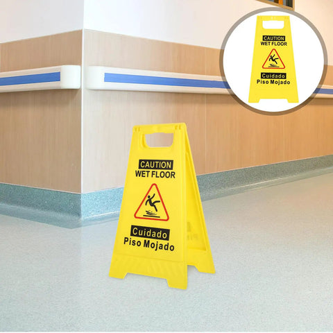 Heavy Duty Double Sided Foldable Yellow A Frame Wet Floor Signs Two Pack Caution Safety Placards Built Tough Durable Plastic Gonna Hold Up Under Pressure And Stay Hella Stable On Any Floor
