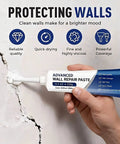 Hand applying Upgraded Quick Drying Wall Mending Kit With Scraper All In One Patch Paste For Filling Holes And Cracks DIY Home Fix on wall