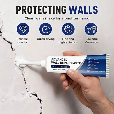 Hand applying Upgraded Quick Drying Wall Mending Kit With Scraper All In One Patch Paste For Filling Holes And Cracks DIY Home Fix on wall