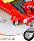 2 Ton Floor Jack Caster For Heavy Duty Garage Use With Hydraulic Front Wheel Replacement Premium Steel Construction Wear Resistant Casters That Withstand Abrasive Wear Grease And Impact Easy Install For Reliable Lifting attached to red floor jack