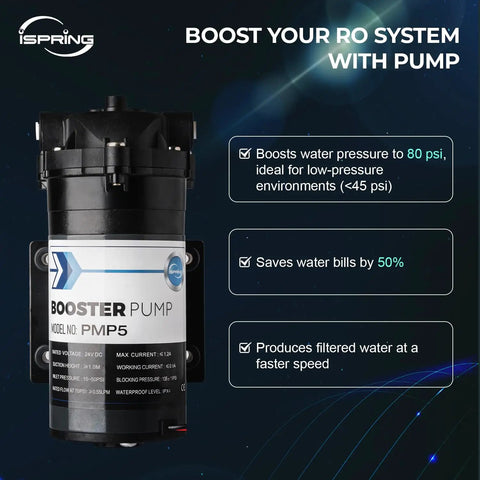 Booster pump for Six Stage Under Sink Reverse Osmosis System With Booster Pump And Alkaline Mineral Filter Pro Grade