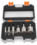 Professional Hard Brazed Hole Saw Kit With Multiple Sizes For Cutting Marble, Granite, And Glass. Six hole saw bits in storage case