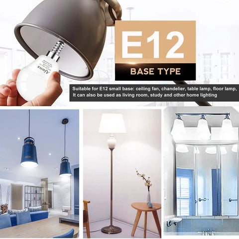 E12 candelabra base bulb in fixtures; Crazy Bright Daylight LED Bulbs For Ceiling Fans And Chandeliers, 5W Replacement, 4 Pack