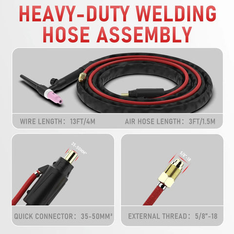 Lift TIG Torch WP-17V 150 Amp 13 Ft Air Cooled TIG Welding Torch hose with quick connector and gas fitting