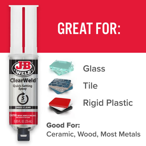 ClearWeld 5 Minute Set Epoxy Syringe, 25 ml, 1:1 Mix, Fast Bond For Metal, Tile, Plastics, Ceramic, Glass And Wood, Great For Glass