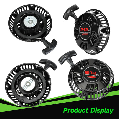 Pull Start Recoil Starter Assembly For Predator 212cc 196cc 6.5HP Engines, four views showing handle and metal cover design