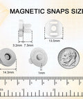 24 Sets Magnetic Snaps For Purses And Totes, 14mm Magnetic Fastener Replacement Kit with size measurements, silver finish