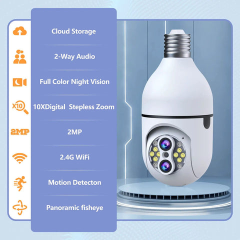 Outdoor 2MP Light Bulb Security Camera Wireless 2 4G WiFi 360 Degree Light Bulb Camera with 2 Way Audio HD Night Vision