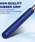 Close-up of the Telescopic Golf Ball Retriever 9, 12, 15 and 20 ft grabber tool's blue rubber grip and stainless steel shaft.