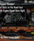 Shop Grade Cylinder Head Bolt Thread Repair Kit 11.5 Millimeter By 1.5 Pitch Inserts in Toyota Camry engine compartment.