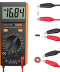 High Accuracy LCR Meter Digital Multimeter with LCD for measuring capacitance, resistance, and inductance, and test leads.