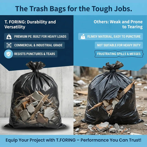 Comparison of Heavy Duty 55 to 60 Gallon Trash Bags Thick 2.1 Mil 39 by 55 Inch Garbage Liners for Home and Outdoor Use 100 Count
