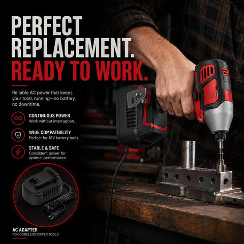 Hella Solid 500W AC To DC Converter Compatible With Milwaukee M18 Cordless Tools 120V To 18V Power Supply Adapter used for drilling.
