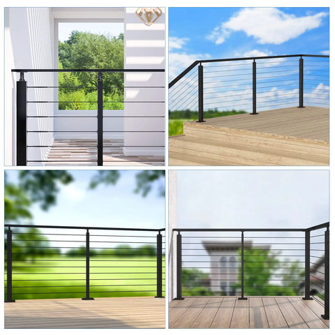 Intermediate Cable Railing Post For Decks 36 Inch Tall 1 Inch Thick Pre Drilled Adjustable Top Mount Black on deck