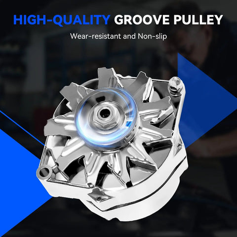 One Wire Self Exciting High Output 105 Amp Alternator for Chevy 350 SBC and BBC Swaps with high-quality groove pulley