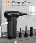 Electric Air Duster For Keyboard Cleaning With 150000 RPM And 10000mAh Battery LED Indicator Wireless Rechargeable Duster shown with attachments