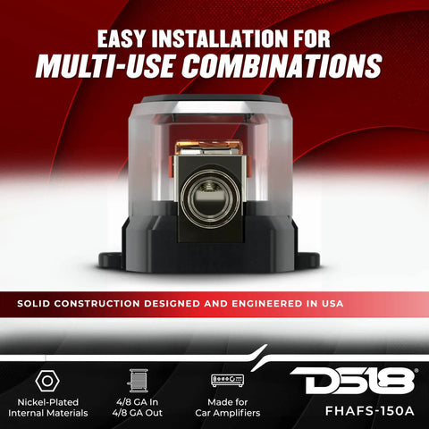 Heavy Duty 150A Mini Anl Fuse Holder with clear casing, designed for secure auto wiring and audio system upgrades.