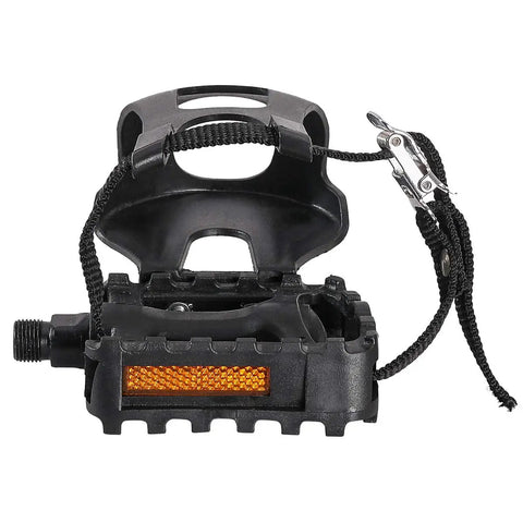 9/16 Inch Bike Pedals With Toe Clips And Straps For Mountain, Road And Exercise Bikes, Durable PP Plastic Pedals, 1 Pair, Get A Tight Grip And Easy Install, black color