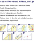 Tarose weather stripping seven-step installation guide with diagrams for door and window drafts.