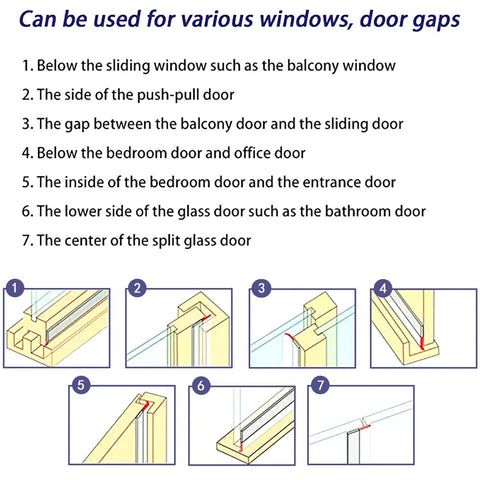 Tarose weather stripping seven-step installation guide with diagrams for door and window drafts.