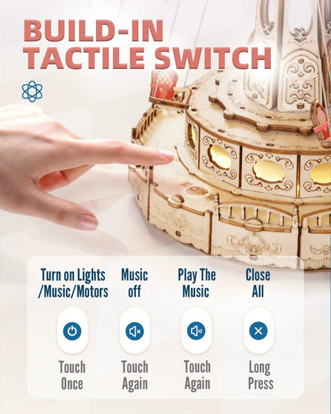 LED Swing Ride 3D Puzzle Kit For Adults And Teens, DIY music box wooden model with touch switch and lights