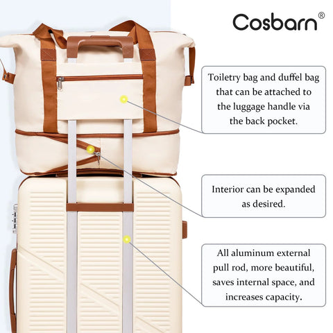 Cosbarn 5-piece ABS hard-shell luggage set with wheels and TSA locks; 20/24/28 in (front view)