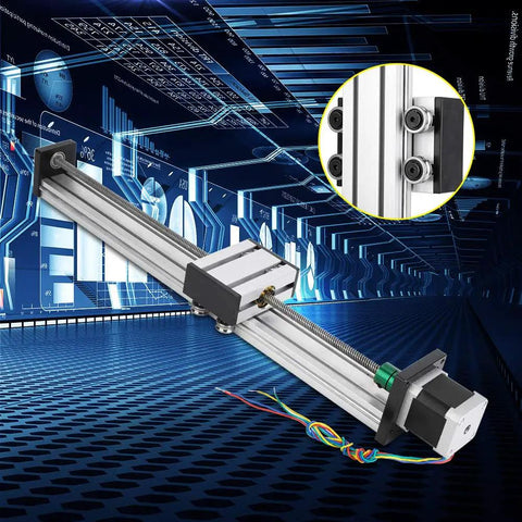 Heavy Duty NEMA 17 Linear Guide Stage Actuator Featuring 0808 Lead Screw Rail Long Throw Sliding Table with motor and rail.