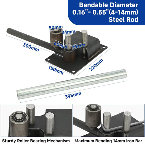 Lesolar Heavy Duty Manual Rebar Bender Tool For Concrete Steel Rods Bending Up To Half Inch Diameter 14 Mm with sturdy roller mechanism.