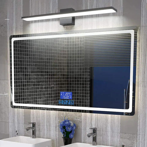 31.5 Inch Modern LED Vanity Light In Black Finish, 28W aluminum frame above bathroom mirror with frosted acrylic diffuser