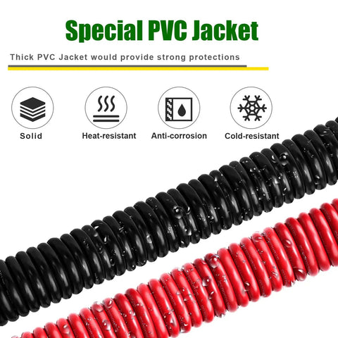 Premium 1 0 Gauge Oxygen Free Copper Battery Cable Wire Kit includes 5 Foot red and black PVC insulated cables showcasing durability.