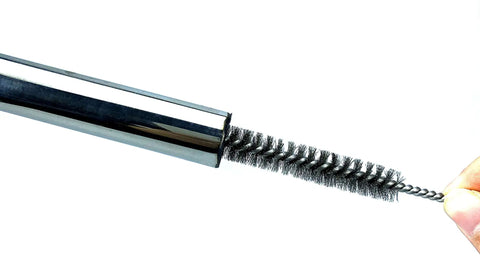Pipe Cleaning Brush Set With Stainless Steel Bristles, close-up of bristle tip in use