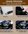 Automatic Electric Portafilter Cleaner With Integrated Knock Box For Fast Espresso Grounds Removal And No Sweat Smooth Cleanup Designed To Make Barista Life Way Less Stressful usage process instructions with power connection and switch.