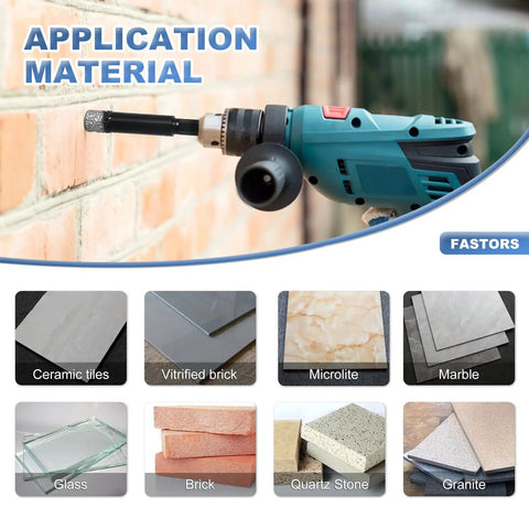 Dry Diamond Drill Bit Set 10 Pack Pro Grade For Tile Ceramic Marble Granite Glass Brick Stone With One Quarter Inch Hex Shank in use