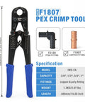 All In One PEX Crimp Tool Kit With Quick Change Jaws For 3/8 In, 1/2 In, 3/4 In, 1 In PEX Tubing; shown with copper and PPSU fittings.