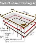 Diagram of a Magnetic Window Screen Kit With Adjustable White Frame Fits Up To 75 By 51 Inches 20x20 Mesh Easy Installation
