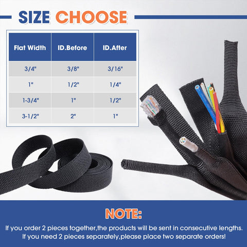 Tough As Nails Braided Heat Shrink Wiring Loom Sleeve For High Temp Protection size chart and sleeve with cables