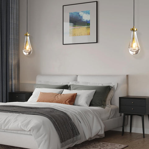 Brass Raindrop Pendant Light Fixture For Kitchen Island And Dining Room, Glass Drop Chandelier over modern bedroom