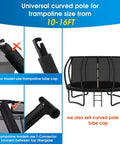 Built Tough Universal 2 Pack Trampoline Curved Enclosure Poles Compatible With 10 To 16 Ft Nets, showcasing installation details.