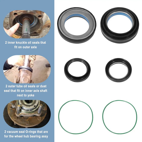 Straight Shot Heavy Duty Front Axle Vacuum Knuckle And Tube Seal Kit for 1998 to 2004 Ford F250 F350 F450 F550 Excursion Dana Fifty Sixty, includes seals