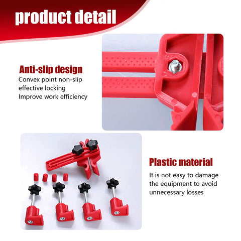 Product detail of Shop Standard 9 Piece Cam Timing Sprocket Locking Tool Kit showing anti-slip design and red plastic material.