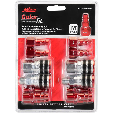 M Style Quick Connect Coupler And Plug Kit With Rubber Bumpers, 1 Quarter Inch NPT Hose Fittings, 14-Piece Durable Steel Sleeve