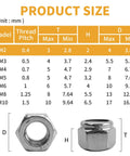 M2 0.4mm Nylon Insert Lock Nuts 304 Stainless Steel A2-70 Hex Nylock Nuts Coarse Thread Set size chart and dimension view