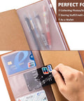Leather Engineer Journal Gift Set With Prayer Themed Notebook And Ballpoint Pen, featuring card slots used for storage in the notebook.