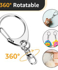 Pack Of Fifty Silver Lobster Claw Clasp Keys With Swivel Snap Hooks And Mini Jump Rings For Keychain Clips, showcasing a 360° rotatable design.