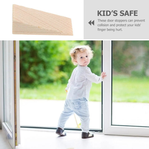 Heavy Duty Wooden Door Stopper Wedges Set of 5 No Slip Triangular Door Holders, preventing door collision with child