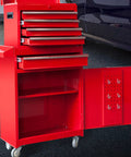 Detachable 3 Drawer Tool Chest With Large Storage Cabinet And Adjustable Shelf Heavy Duty Red Black Rollin Garage Workshop Organizer For Tools Hardware And Gear