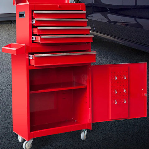 Detachable 3 Drawer Tool Chest With Large Storage Cabinet And Adjustable Shelf Heavy Duty Red Black Rollin Garage Workshop Organizer For Tools Hardware And Gear